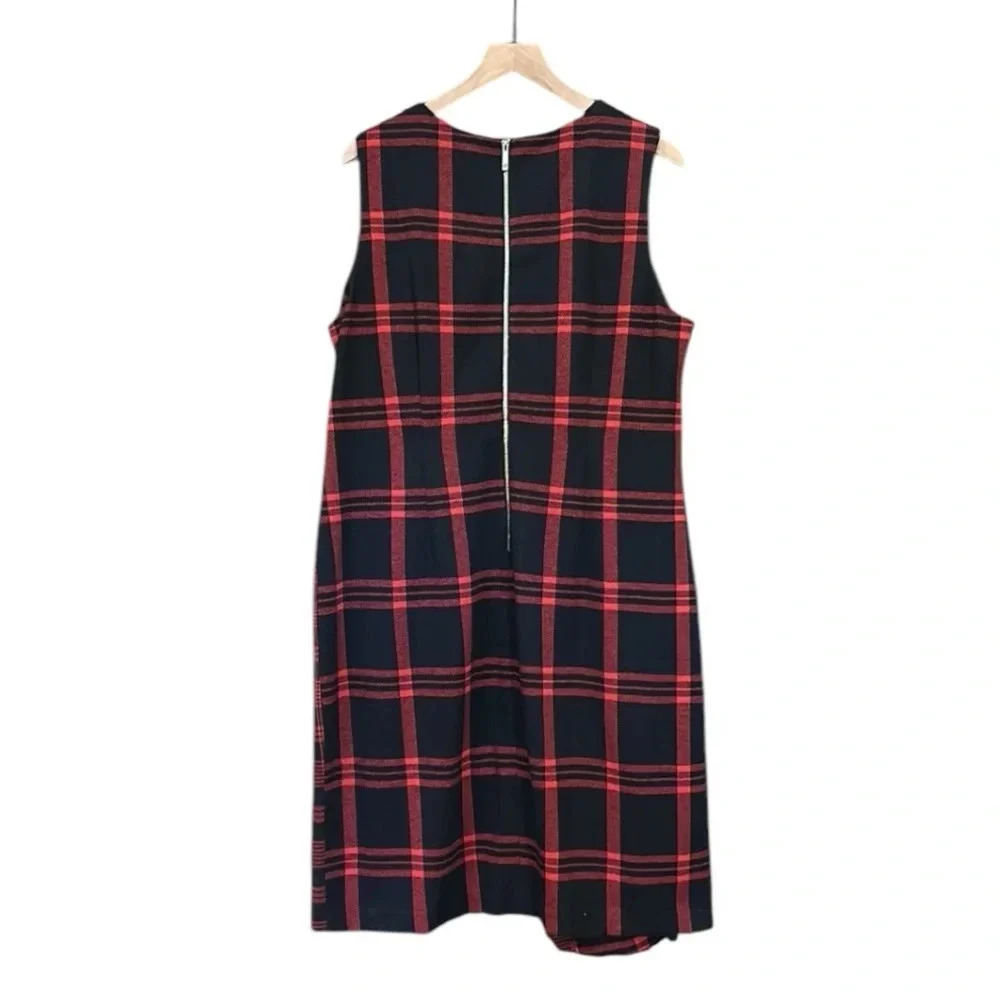 Tommy Hilfiger Red Black Plaid Asymmetrical Sheath Dress Size 16 - Picture 5 of 13